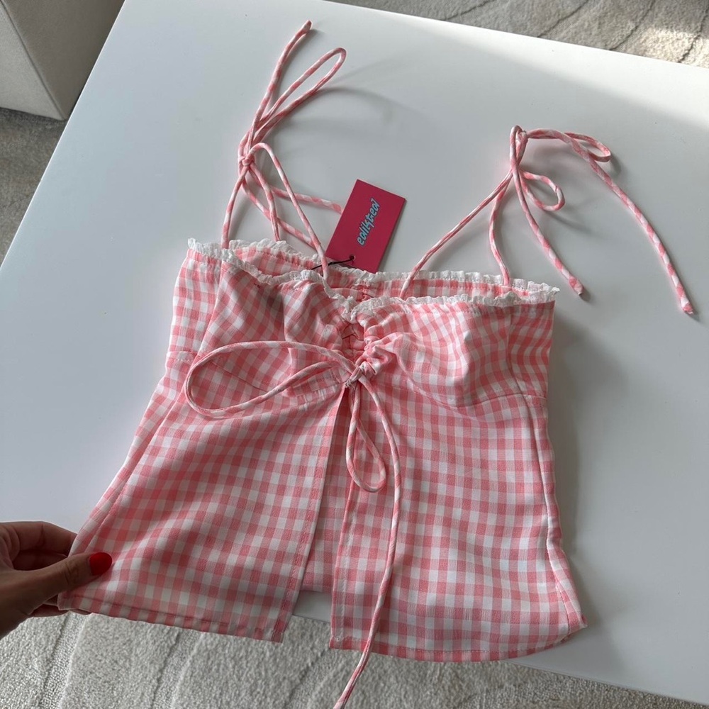Edikted Pink Checkered Crop Top with Tie Straps